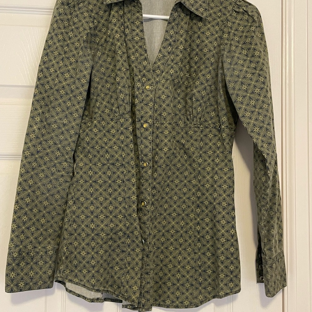 Roper Geometric Olive and Yellow Button Down Shirt